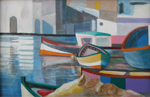 virtual art gallery with boats paintings